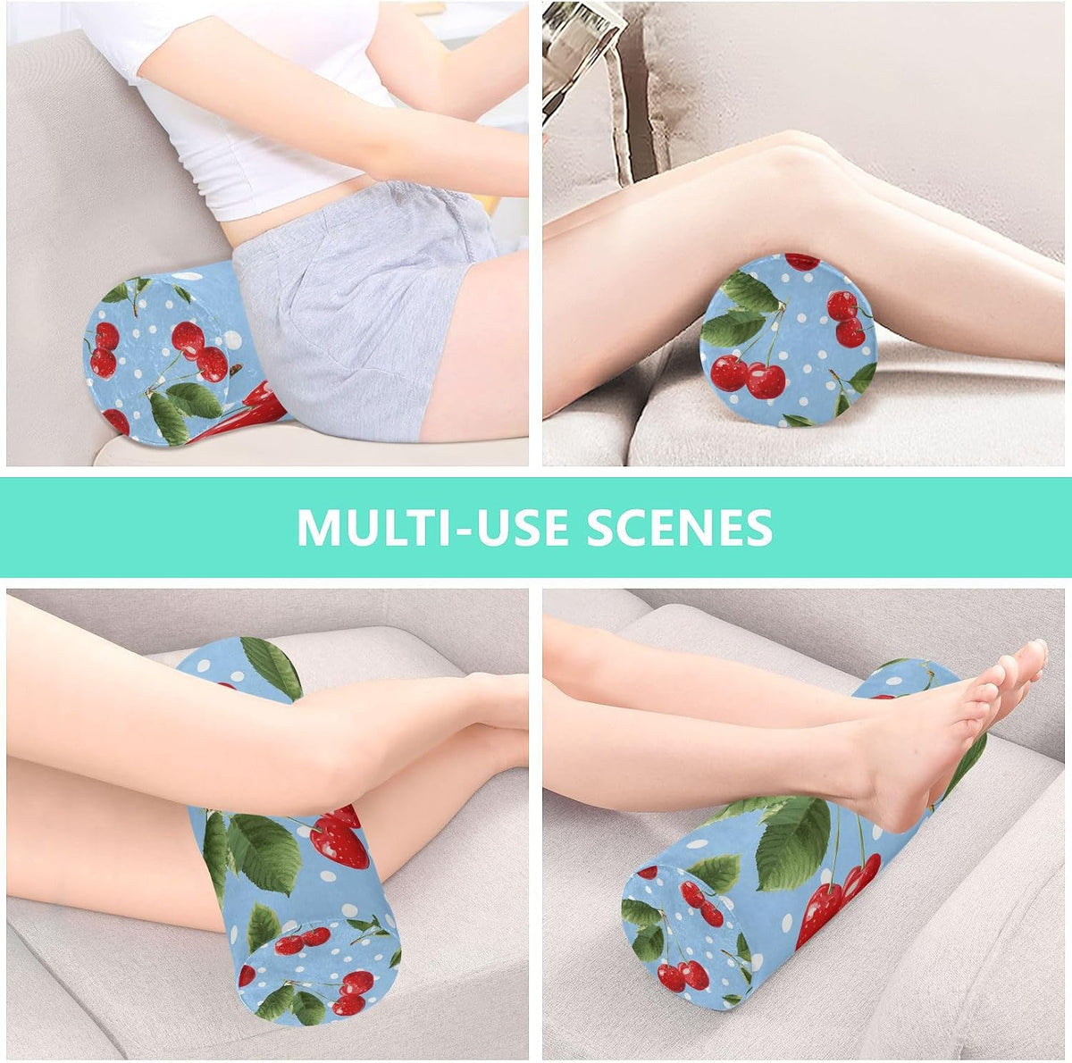 c Neck Roll Pillow Bolster Round Health Memory Foam Long Cervical Cylinder Pillows with Removable Washable Cover for Body Bed Legs Back Yoga - Colors A