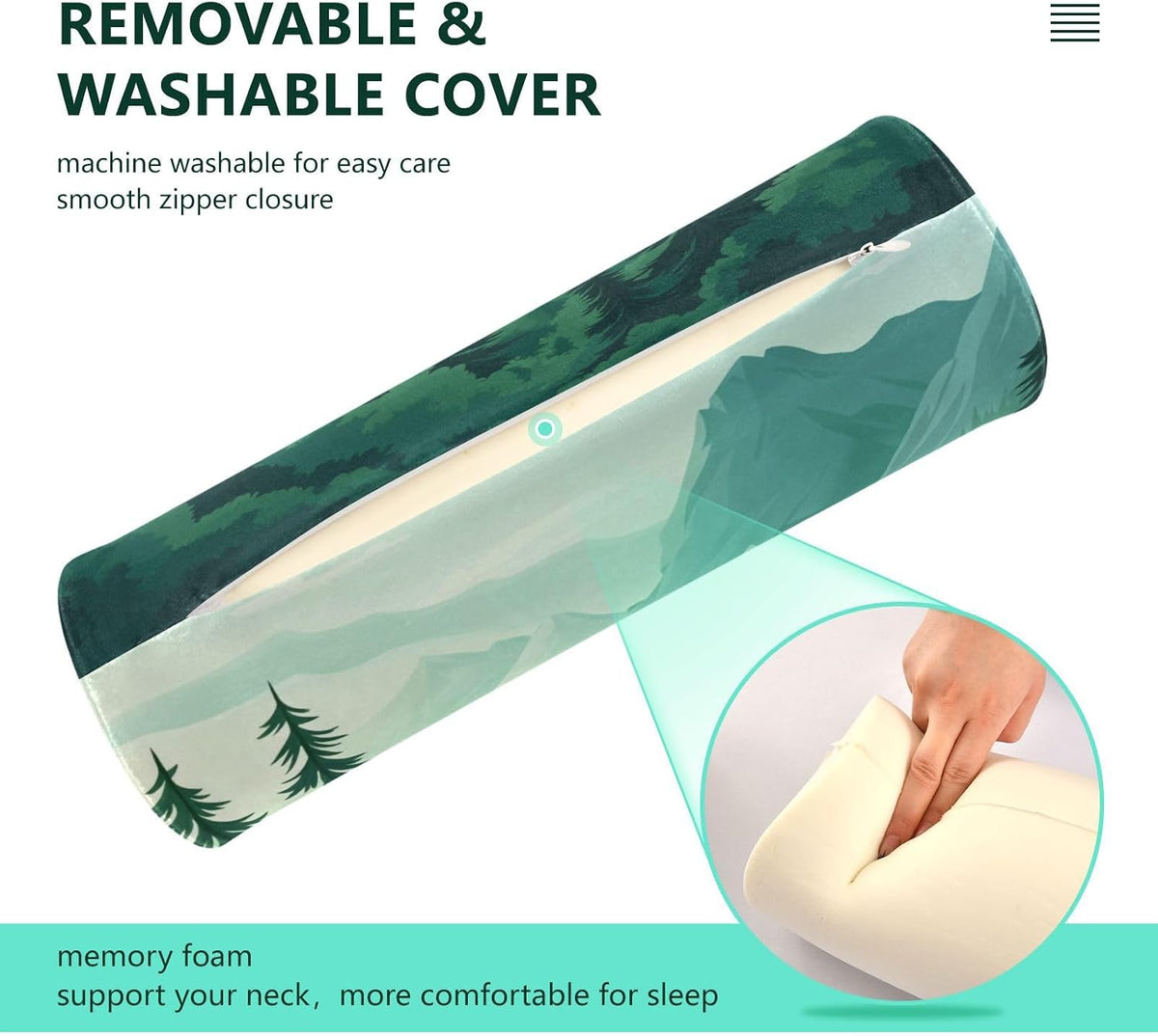 c Neck Roll Pillow Bolster Round Health Memory Foam Long Cervical Cylinder Pillows with Removable Washable Cover for Body Bed Legs Back Yoga - Colors A