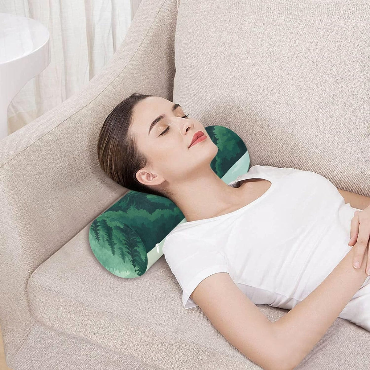c Neck Roll Pillow Bolster Round Health Memory Foam Long Cervical Cylinder Pillows with Removable Washable Cover for Body Bed Legs Back Yoga - Colors A