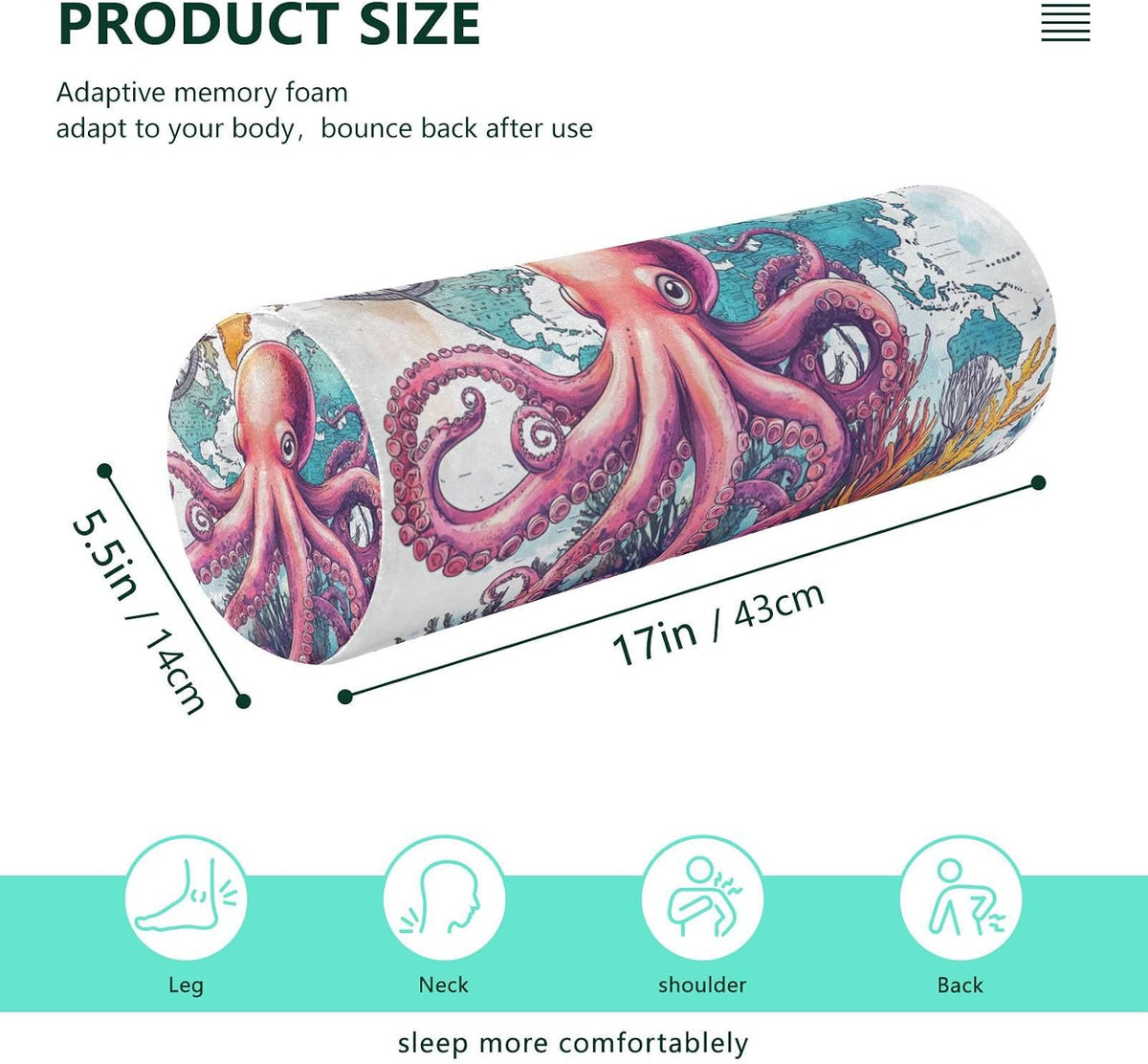 c Neck Roll Pillow Bolster Round Health Memory Foam Long Cervical Cylinder Pillows with Removable Washable Cover for Body Bed Legs Back Yoga - Colors A