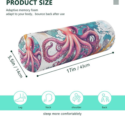 c Neck Roll Pillow Bolster Round Health Memory Foam Long Cervical Cylinder Pillows with Removable Washable Cover for Body Bed Legs Back Yoga - Colors A