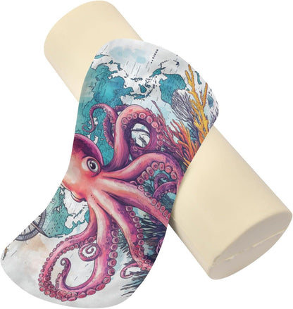 c Neck Roll Pillow Bolster Round Health Memory Foam Long Cervical Cylinder Pillows with Removable Washable Cover for Body Bed Legs Back Yoga - Colors A