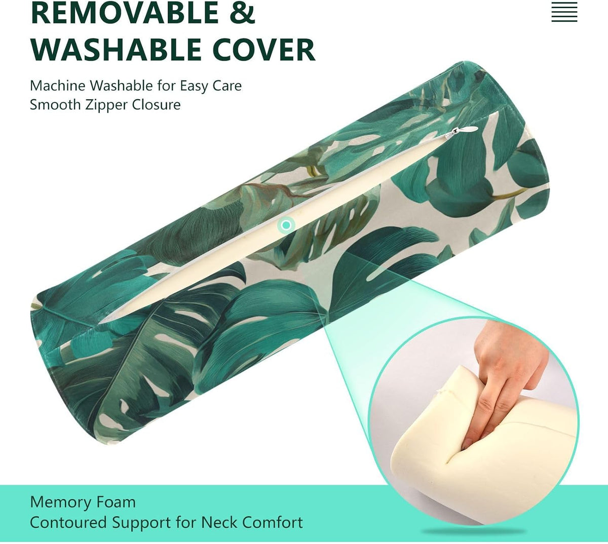 c Neck Roll Pillow Bolster Round Health Memory Foam Long Cervical Cylinder Pillows with Removable Washable Cover for Body Bed Legs Back Yoga - Colors A