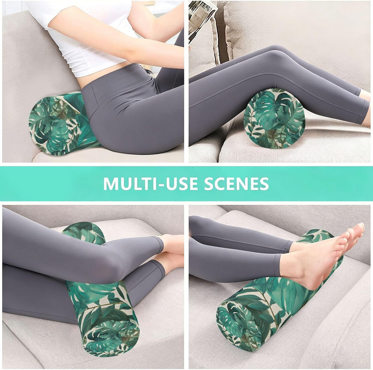 c Neck Roll Pillow Bolster Round Health Memory Foam Long Cervical Cylinder Pillows with Removable Washable Cover for Body Bed Legs Back Yoga - Colors A
