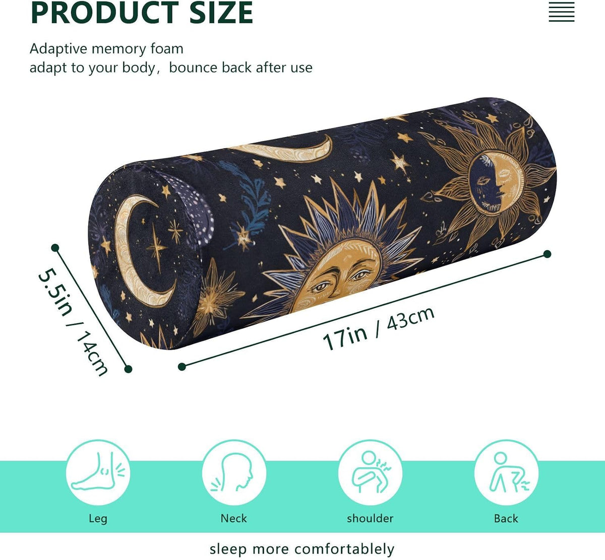 c Neck Roll Pillow Bolster Round Health Memory Foam Long Cervical Cylinder Pillows with Removable Washable Cover for Body Bed Legs Back Yoga - Colors A