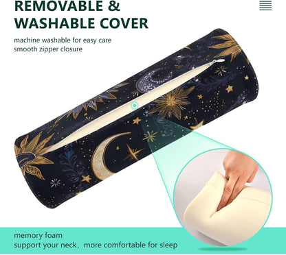 c Neck Roll Pillow Bolster Round Health Memory Foam Long Cervical Cylinder Pillows with Removable Washable Cover for Body Bed Legs Back Yoga - Colors A