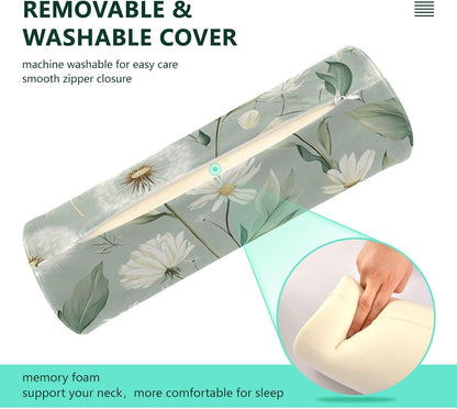 c Neck Roll Pillow Bolster Round Health Memory Foam Long Cervical Cylinder Pillows with Removable Washable Cover for Body Bed Legs Back Yoga - Colors A