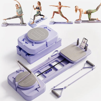 Pilates Reformer for Home, Foldable All-in-One Pilates Board with Resistance Bands, Portable Home Gym Equipment for Full Body Workout, Strength Training & Core Sculpting, 330 lbs Capacity