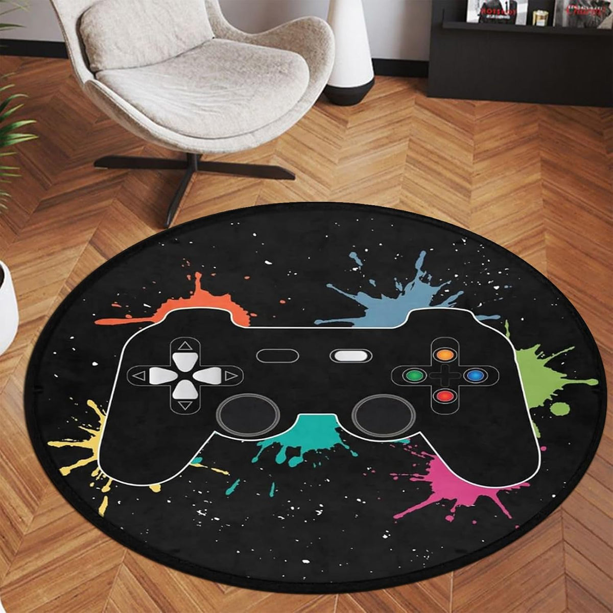 3 ft Round Gaming Rug Non Slip Floor Mat Office Gaming Room