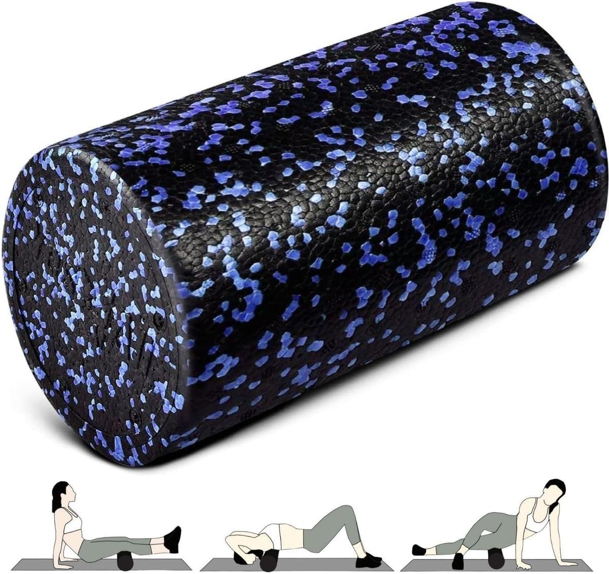 Foam Roller, EPP High-Density Material, High Firmness Level, Back Roller for Athlete & Professional, Suitable for Back, Stretching, & Pilates, 12/18/24/36 inch - Blue Speckled, 12 in