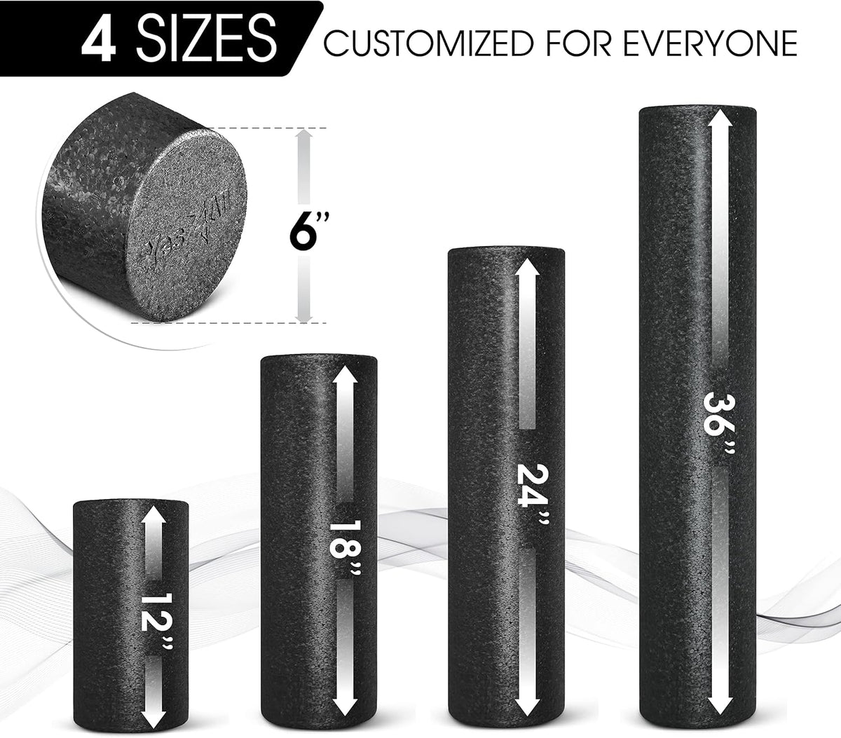 Foam Roller, EPP High-Density Material, High Firmness Level, Back Roller for Athlete & Professional, Suitable for Back, Stretching, & Pilates, 12/18/24/36 inch - Blue Speckled, 12 in