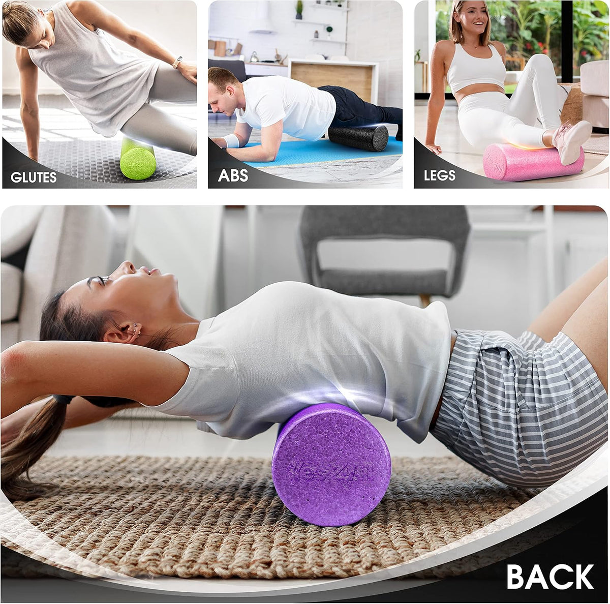 Foam Roller, EPP High-Density Material, High Firmness Level, Back Roller for Athlete & Professional, Suitable for Back, Stretching, & Pilates, 12/18/24/36 inch - Blue Speckled, 12 in