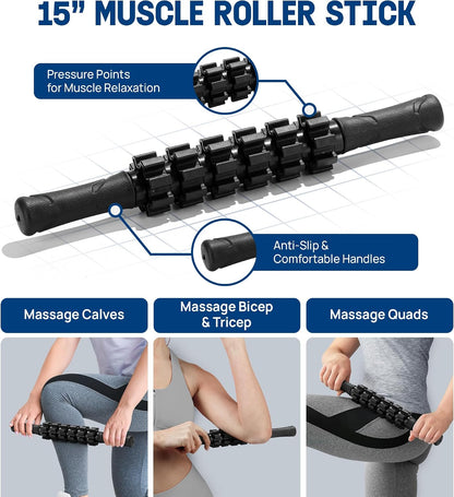 Foam Roller, EPP High-Density Material, High Firmness Level, Back Roller for Athlete & Professional, Suitable for Back, Stretching, & Pilates, 12/18/24/36 inch - Blue Speckled, 12 in