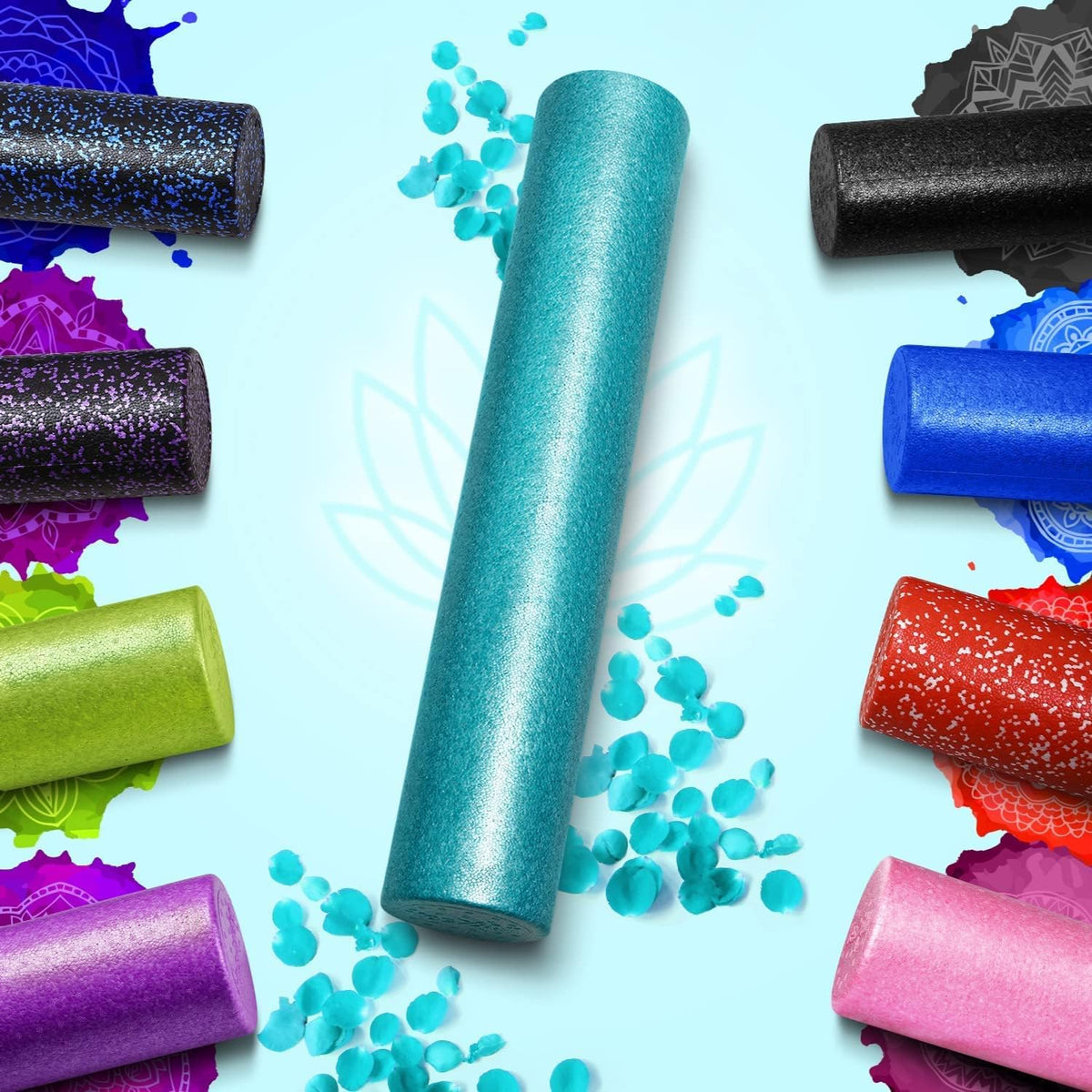 Foam Roller, EPP High-Density Material, High Firmness Level, Back Roller for Athlete & Professional, Suitable for Back, Stretching, & Pilates, 12/18/24/36 inch - Blue Speckled, 12 in