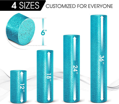 Foam Roller, EPP High-Density Material, High Firmness Level, Back Roller for Athlete & Professional, Suitable for Back, Stretching, & Pilates, 12/18/24/36 inch - Blue Speckled, 12 in