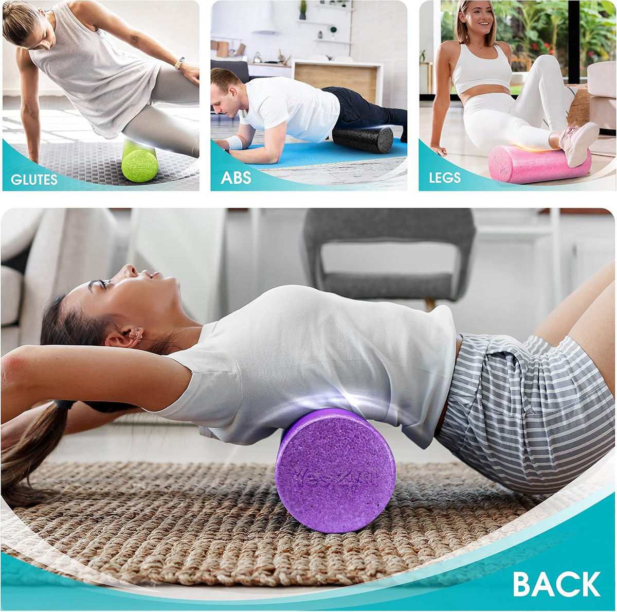 Foam Roller, EPP High-Density Material, High Firmness Level, Back Roller for Athlete & Professional, Suitable for Back, Stretching, & Pilates, 12/18/24/36 inch - Blue Speckled, 12 in