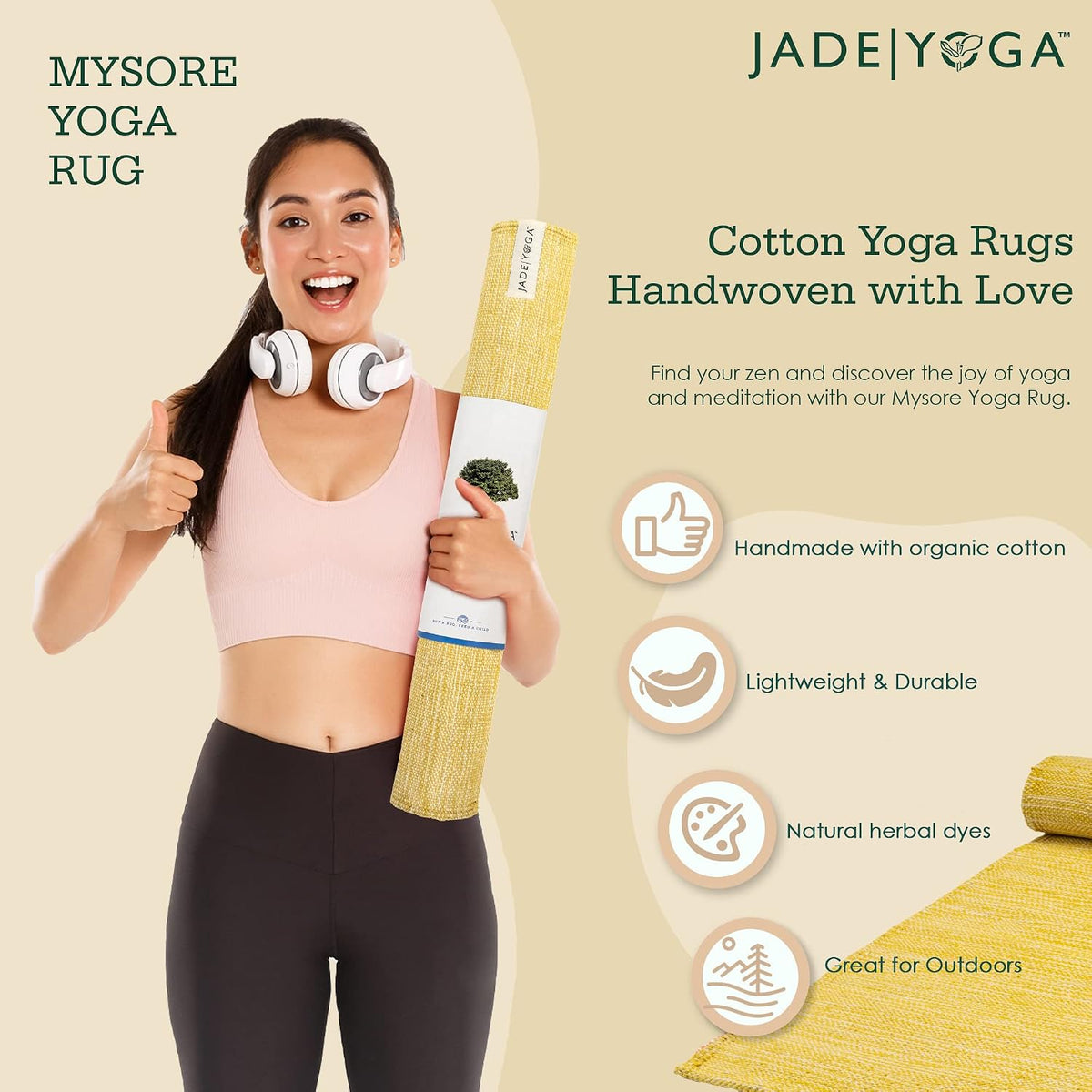 Organic Cotton Mysore Yoga Rug - Ideal Yoga Rug Mat for Restorative Yoga and Meditation - Machine Washable