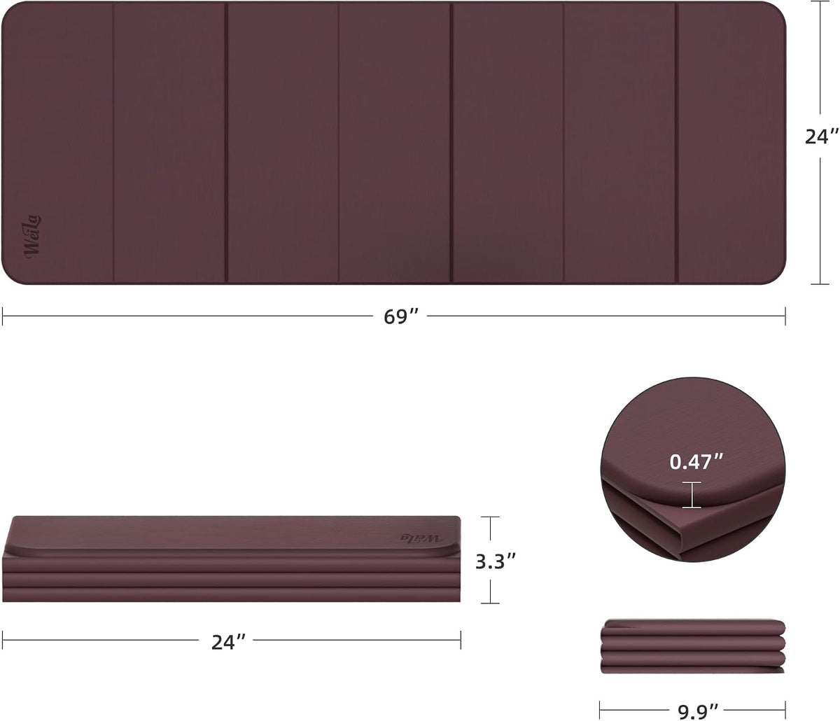 1/2 Inch 70"x24" Foldable TPE Yoga Mat, Thick Non Slip Pilates Mat