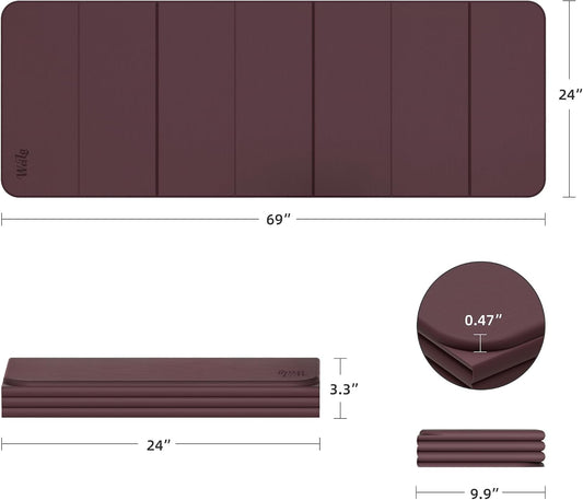 1/2 Inch 70"x24" Foldable TPE Yoga Mat, Thick Non Slip Pilates Mat