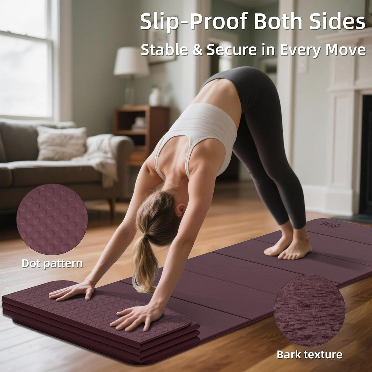 1/2 Inch 70"x24" Foldable TPE Yoga Mat, Thick Non Slip Pilates Mat