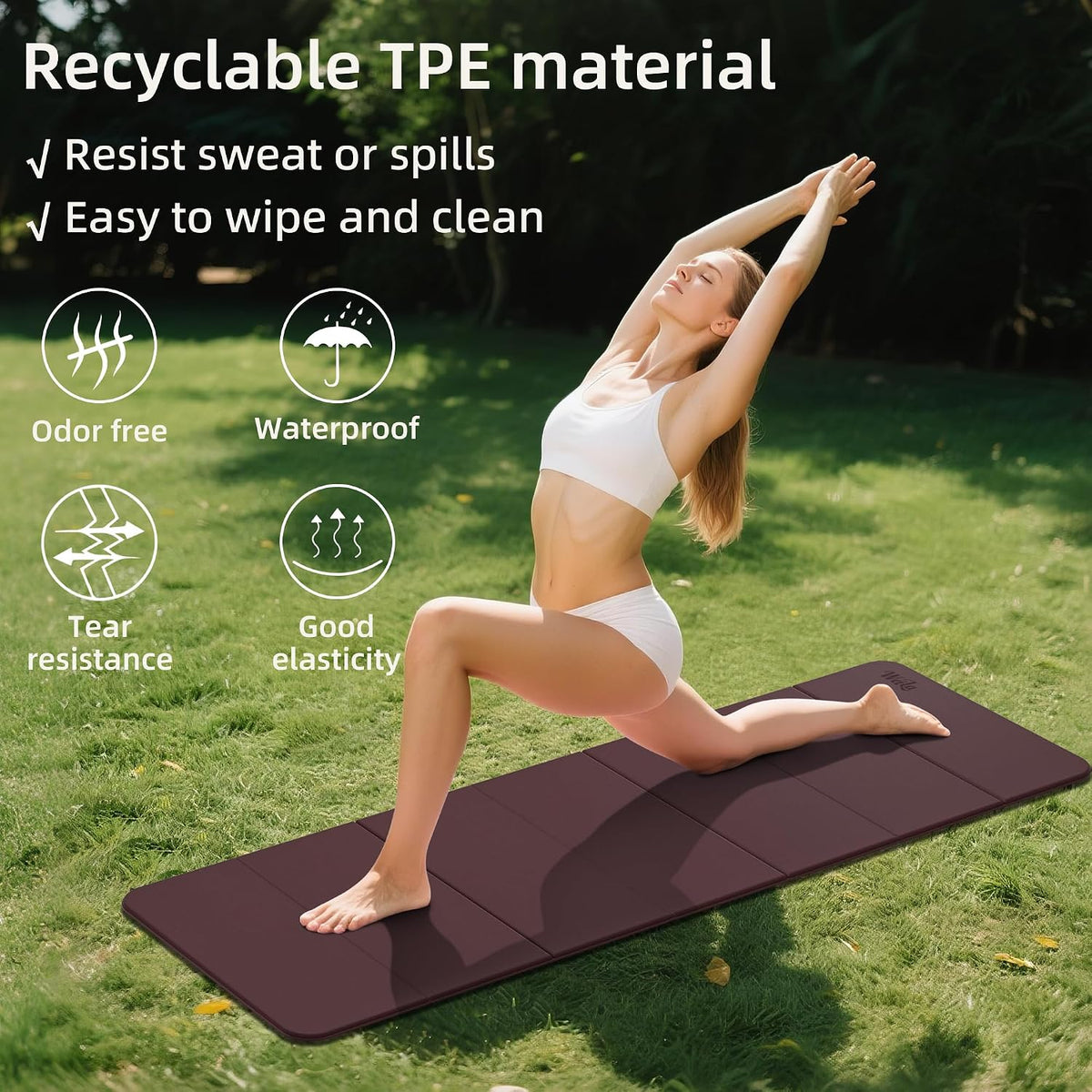 1/2 Inch 70"x24" Foldable TPE Yoga Mat, Thick Non Slip Pilates Mat