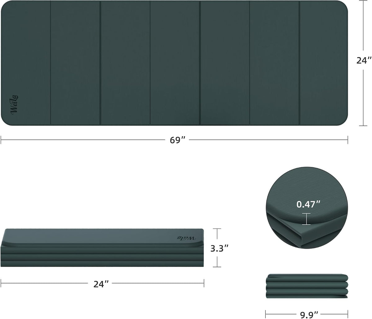 1/2 Inch 70"x24" Foldable TPE Yoga Mat, Thick Non Slip Pilates Mat