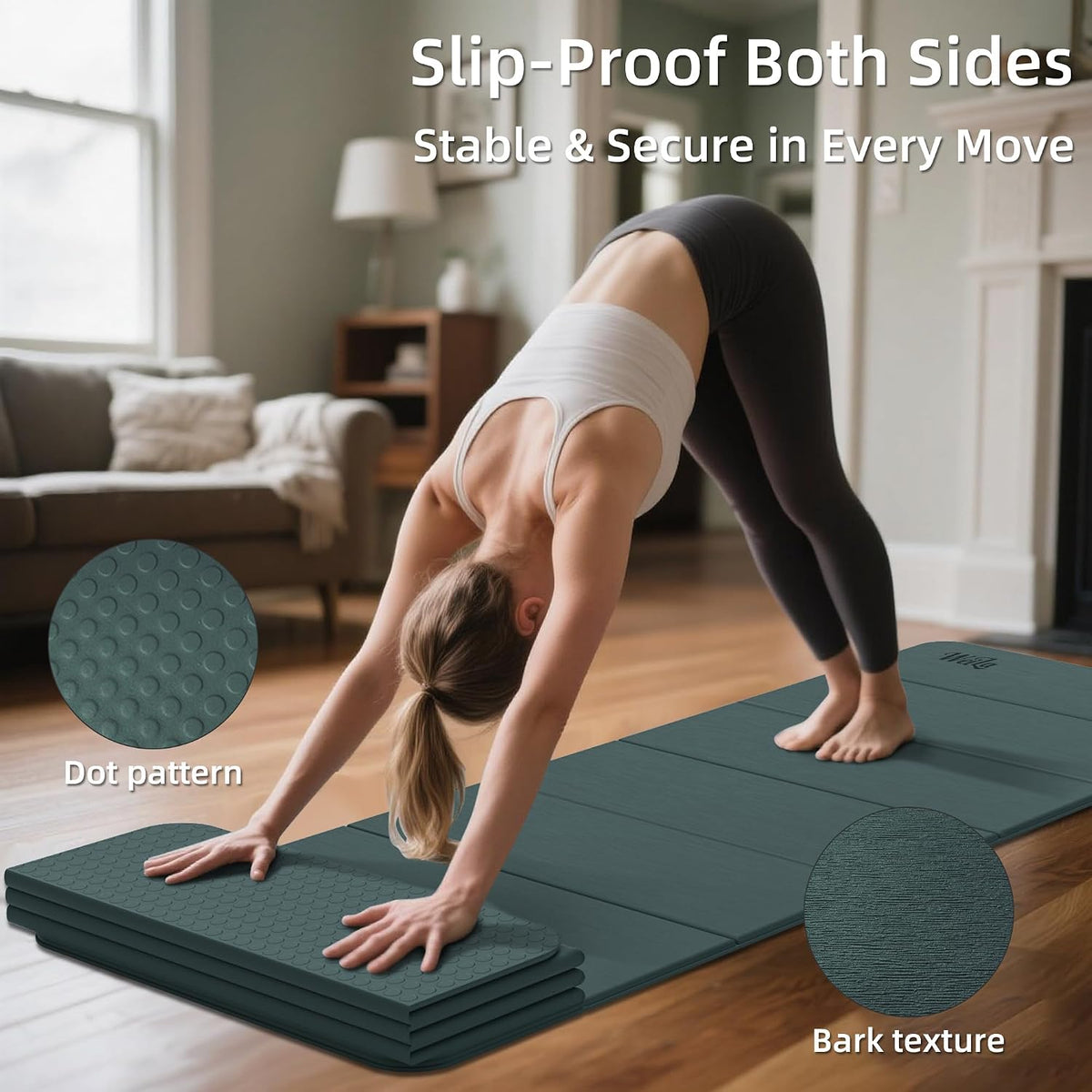 1/2 Inch 70"x24" Foldable TPE Yoga Mat, Thick Non Slip Pilates Mat