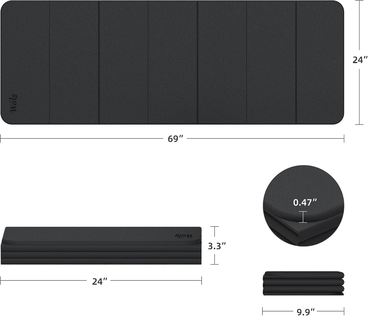 1/2 Inch 70"x24" Foldable TPE Yoga Mat, Thick Non Slip Pilates Mat