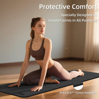 1/2 Inch 70"x24" Foldable TPE Yoga Mat, Thick Non Slip Pilates Mat
