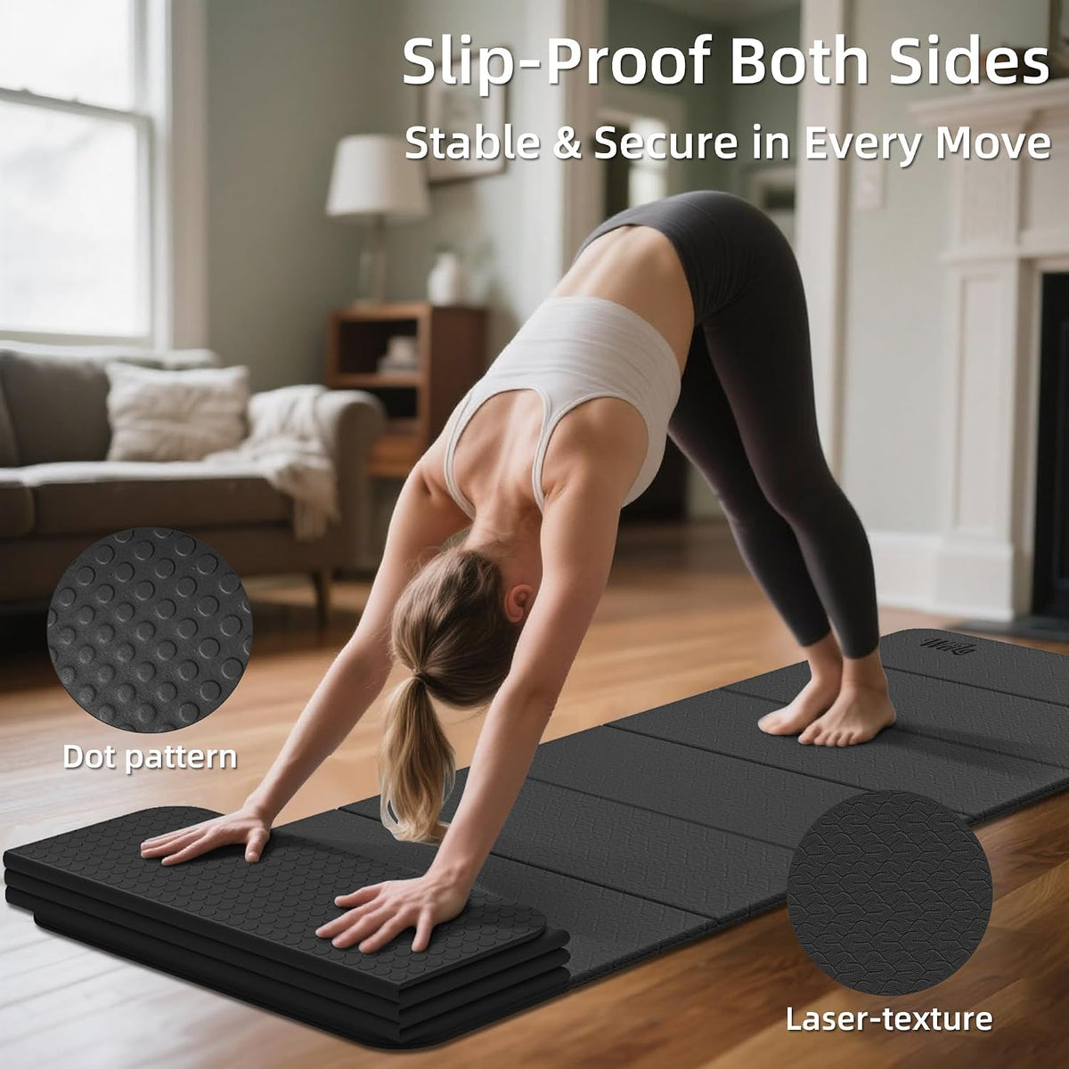 1/2 Inch 70"x24" Foldable TPE Yoga Mat, Thick Non Slip Pilates Mat
