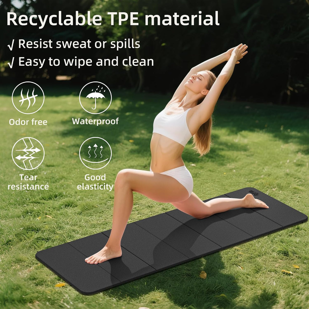 1/2 Inch 70"x24" Foldable TPE Yoga Mat, Thick Non Slip Pilates Mat