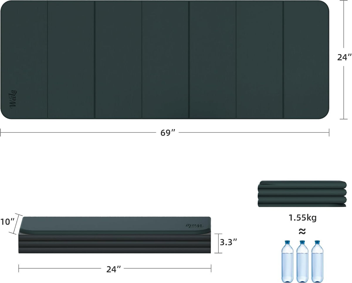 1/2 Inch 70"x24" Foldable TPE Yoga Mat, Thick Non Slip Pilates Mat