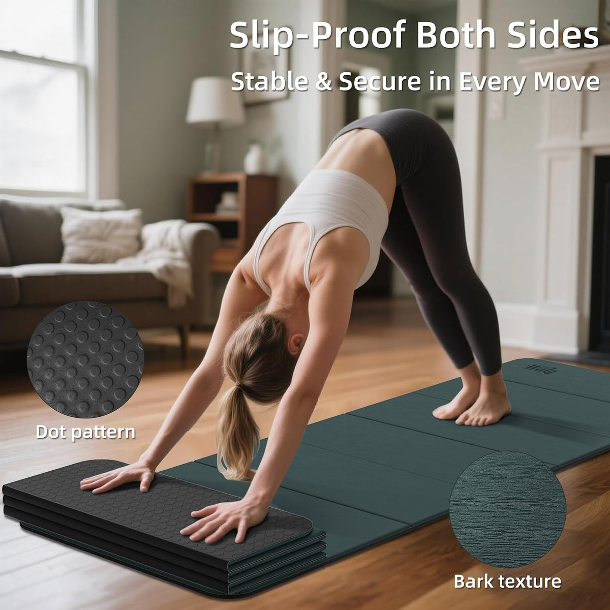 1/2 Inch 70"x24" Foldable TPE Yoga Mat, Thick Non Slip Pilates Mat