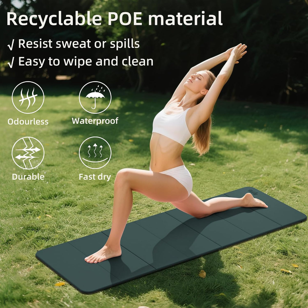 1/2 Inch 70"x24" Foldable TPE Yoga Mat, Thick Non Slip Pilates Mat
