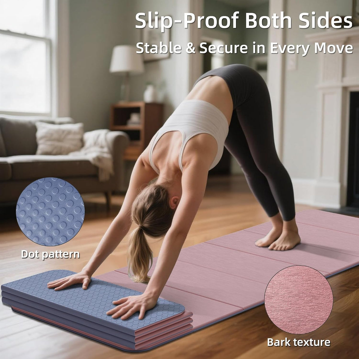 1/2 Inch 70"x24" Foldable TPE Yoga Mat, Thick Non Slip Pilates Mat