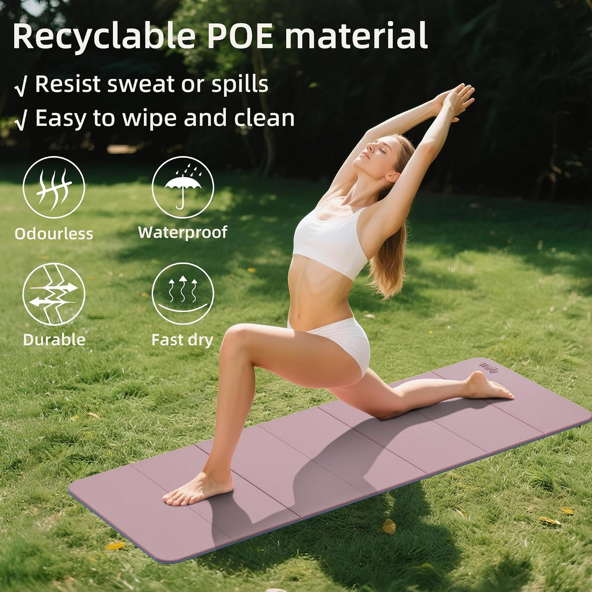 1/2 Inch 70"x24" Foldable TPE Yoga Mat, Thick Non Slip Pilates Mat
