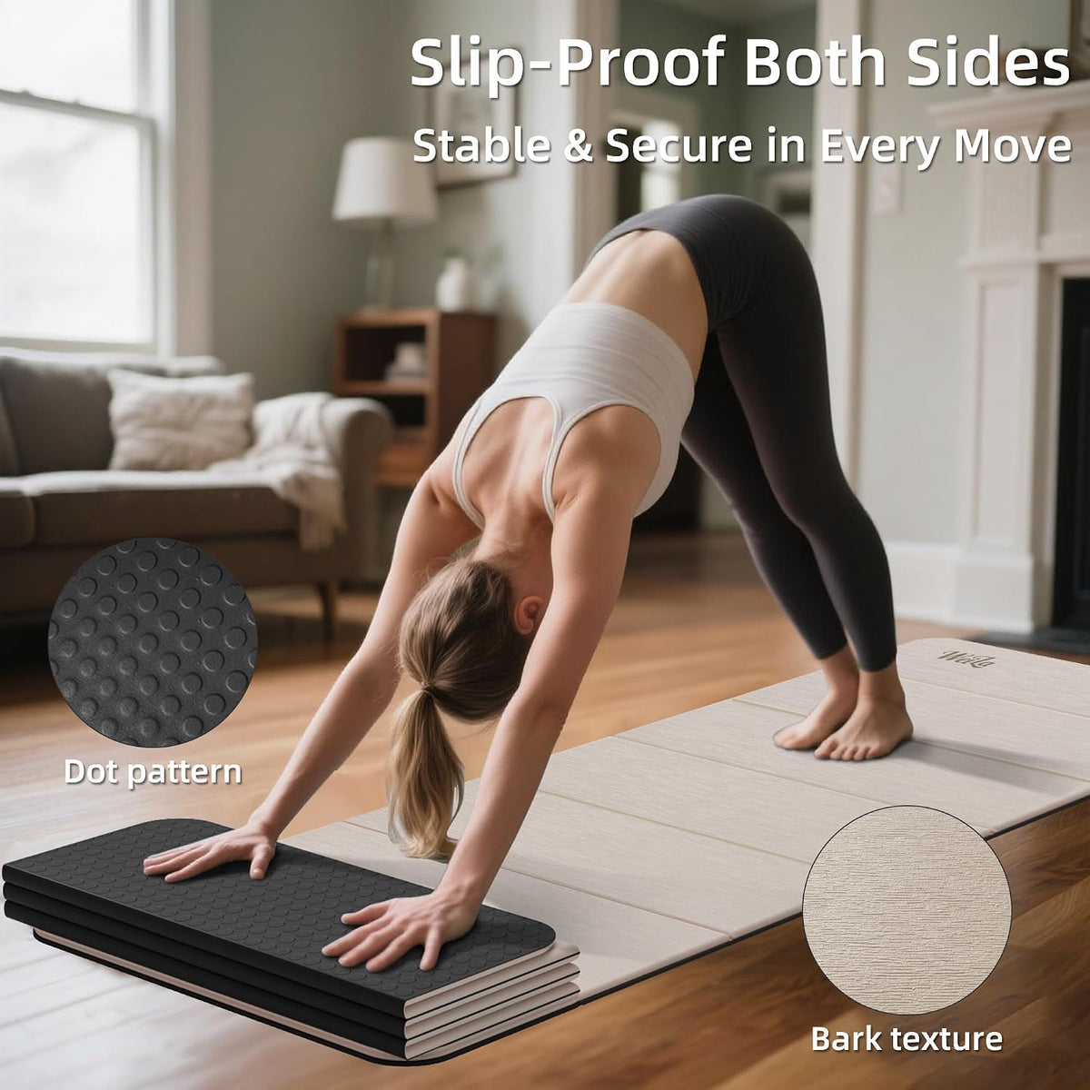 1/2 Inch 70"x24" Foldable TPE Yoga Mat, Thick Non Slip Pilates Mat