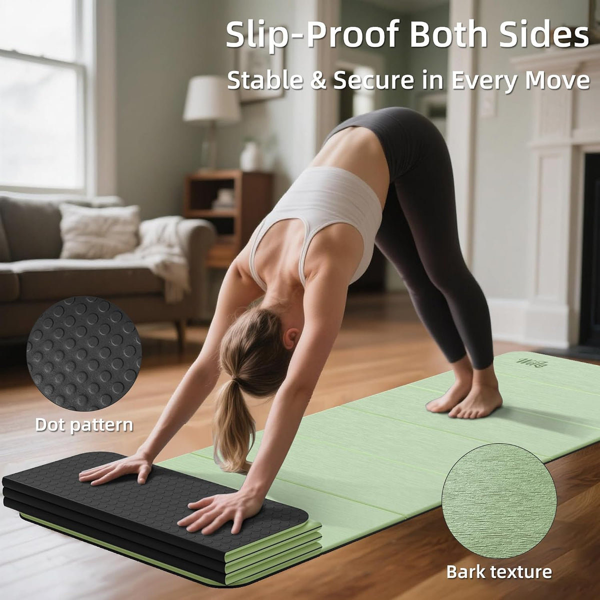 1/2 Inch 70"x24" Foldable TPE Yoga Mat, Thick Non Slip Pilates Mat