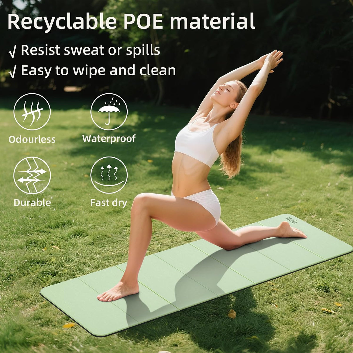 1/2 Inch 70"x24" Foldable TPE Yoga Mat, Thick Non Slip Pilates Mat