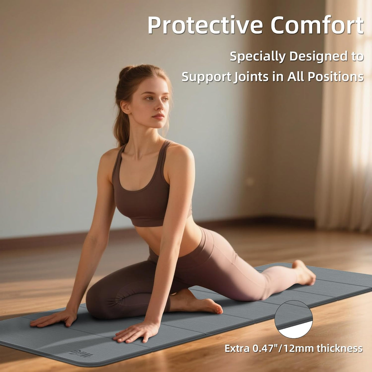 1/2 Inch 70"x24" Foldable TPE Yoga Mat, Thick Non Slip Pilates Mat