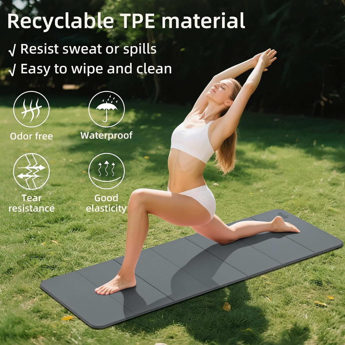 1/2 Inch 70"x24" Foldable TPE Yoga Mat, Thick Non Slip Pilates Mat