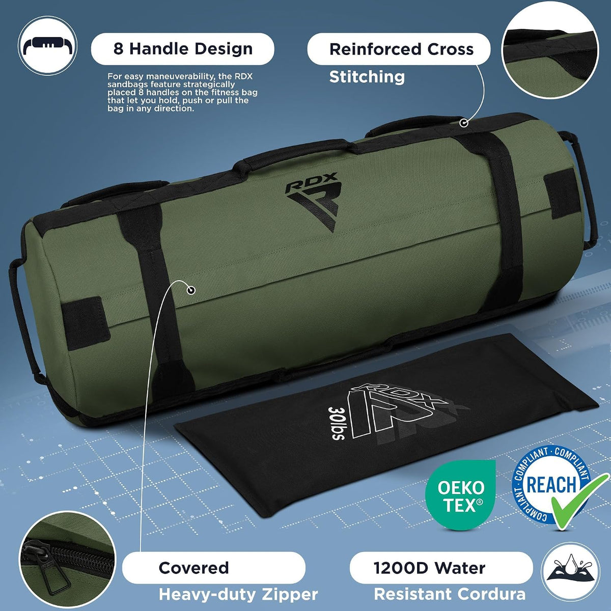 Sandbag for Fitness Weights Training, Unfilled Power Bags with Handles, 5-200 LBs Adjustable Weighted Slam Bag for Strength Powerlifting Running Heavy Workout Home Gym Exercise, Sold AS UNFILLED