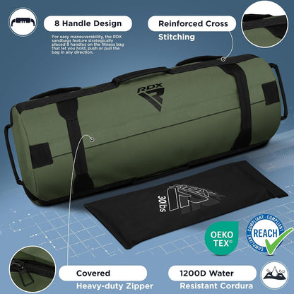 Sandbag for Fitness Weights Training, Unfilled Power Bags with Handles, 5-200 LBs Adjustable Weighted Slam Bag for Strength Powerlifting Running Heavy Workout Home Gym Exercise, Sold AS UNFILLED