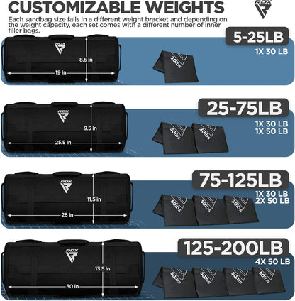Sandbag for Fitness Weights Training, Unfilled Power Bags with Handles, 5-200 LBs Adjustable Weighted Slam Bag for Strength Powerlifting Running Heavy Workout Home Gym Exercise, Sold AS UNFILLED