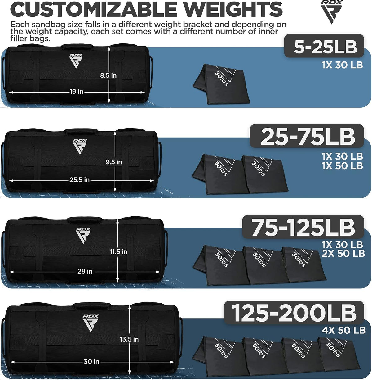 Sandbag for Fitness Weights Training, Unfilled Power Bags with Handles, 5-200 LBs Adjustable Weighted Slam Bag for Strength Powerlifting Running Heavy Workout Home Gym Exercise, Sold AS UNFILLED