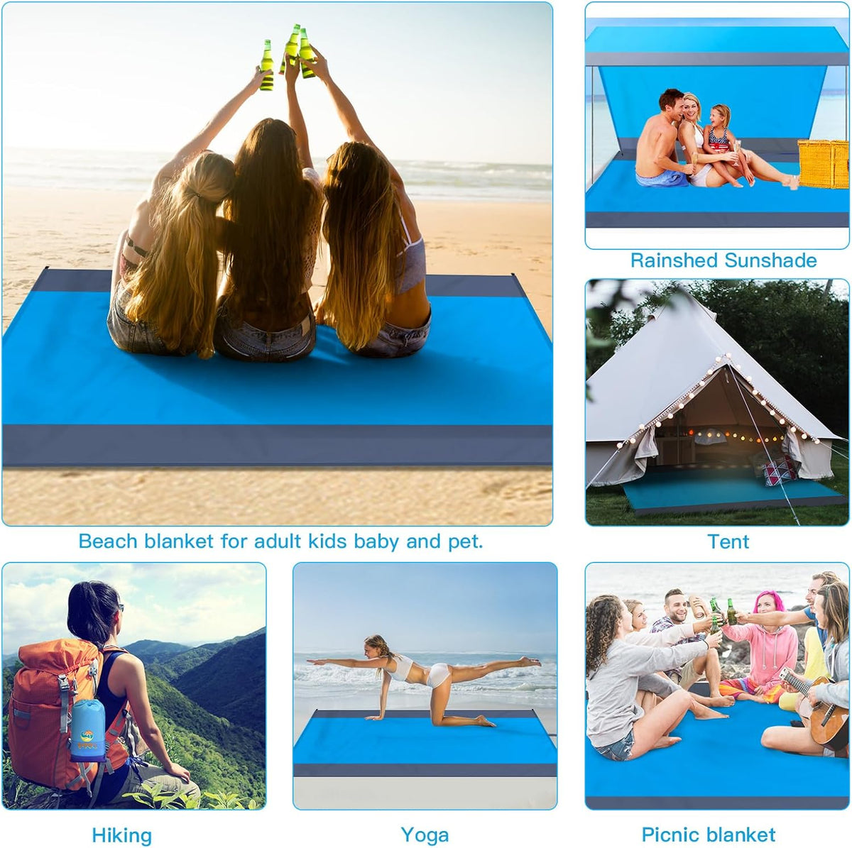 Beach Blanket Waterproof Sandproof Large 78''X81''/10'X9' Beach Towel Mat