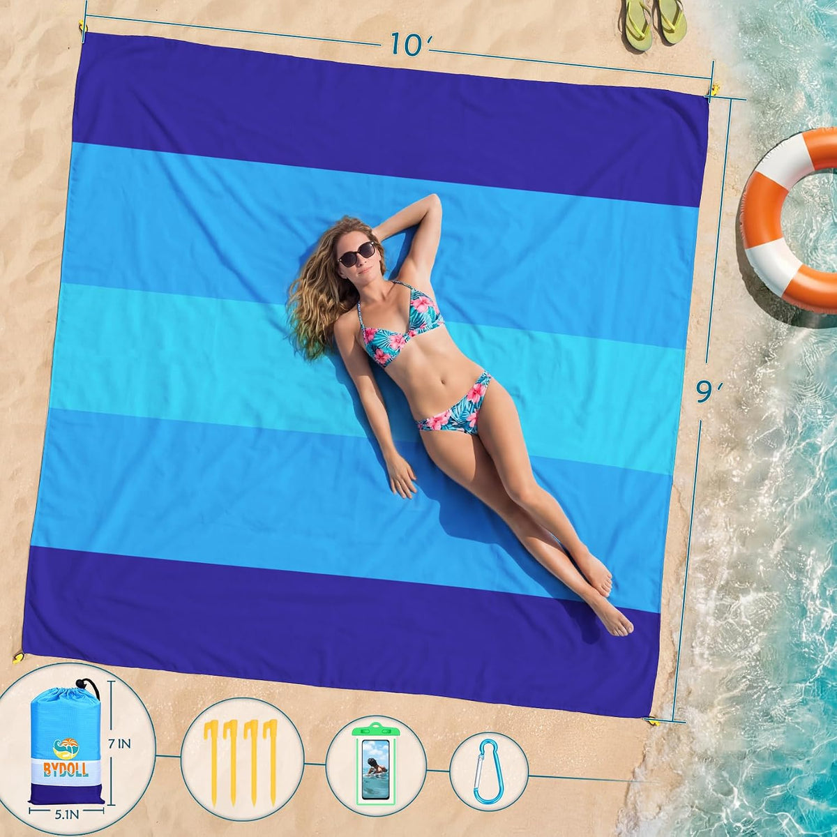 Beach Blanket Waterproof Sandproof Large 78''X81''/10'X9' Beach Towel Mat