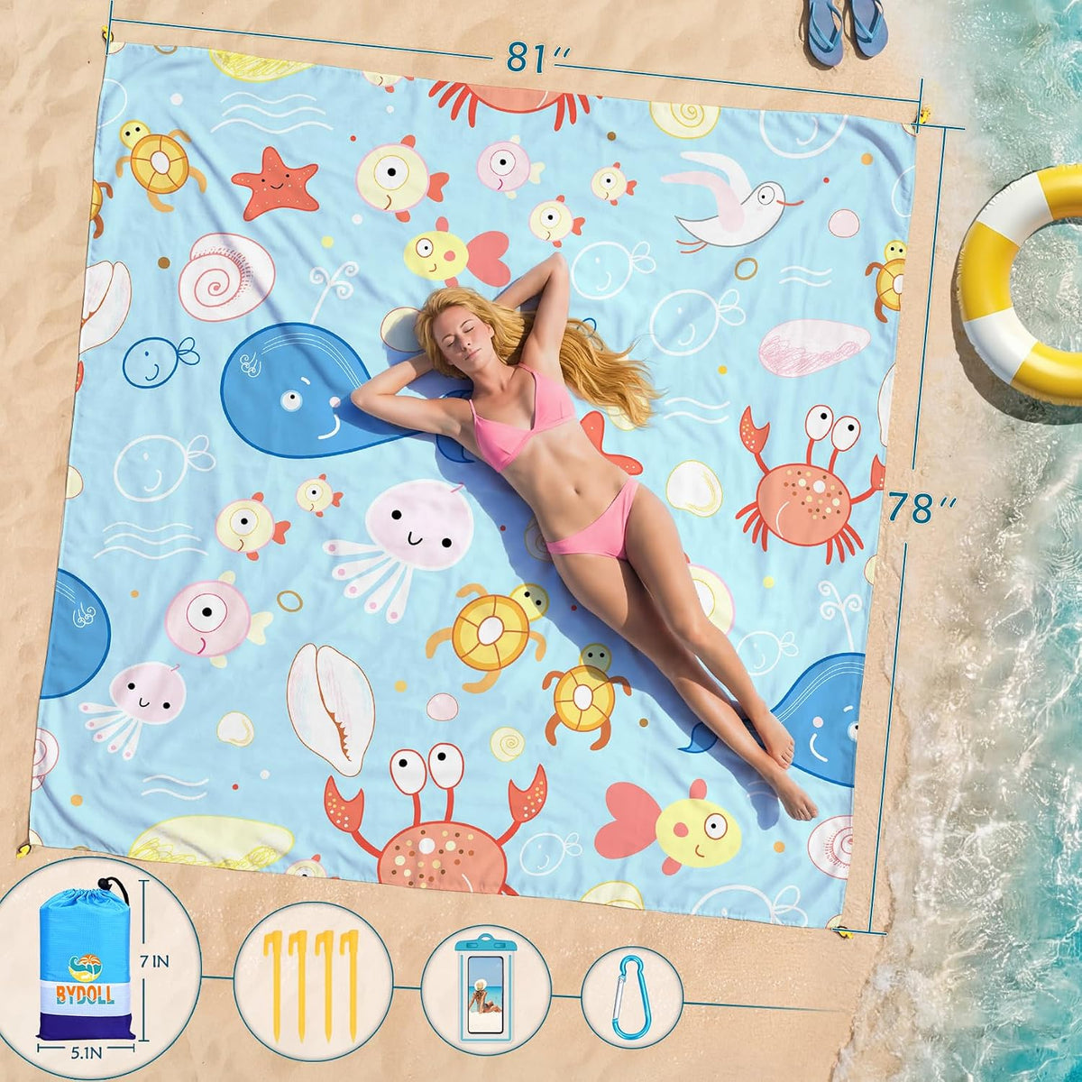 Beach Blanket Waterproof Sandproof Large 78''X81''/10'X9' Beach Towel Mat