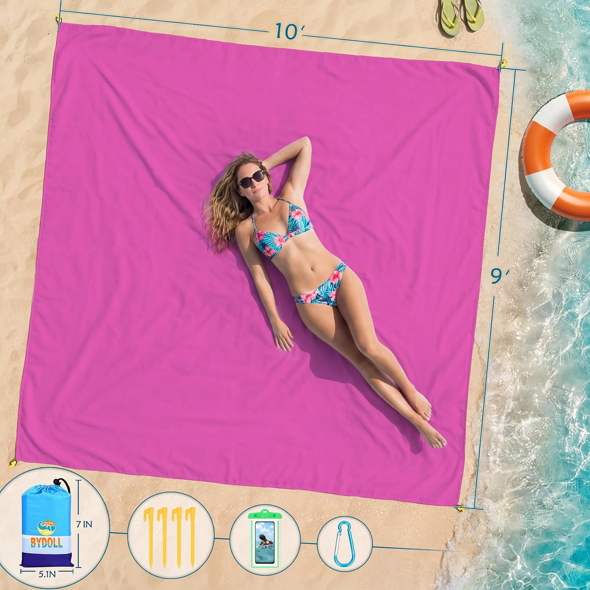 Beach Blanket Waterproof Sandproof Large 78''X81''/10'X9' Beach Towel Mat