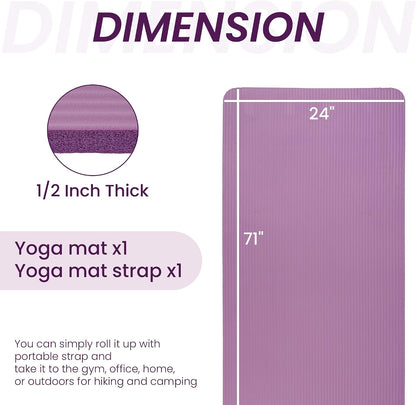 Yoga Mat, 1/2-Inch Extra Thick High Density Exercise Mat, Anti-Tear Exercise Yoga Mat with Carrying Strap, Suitable for Various Yoga Exercises